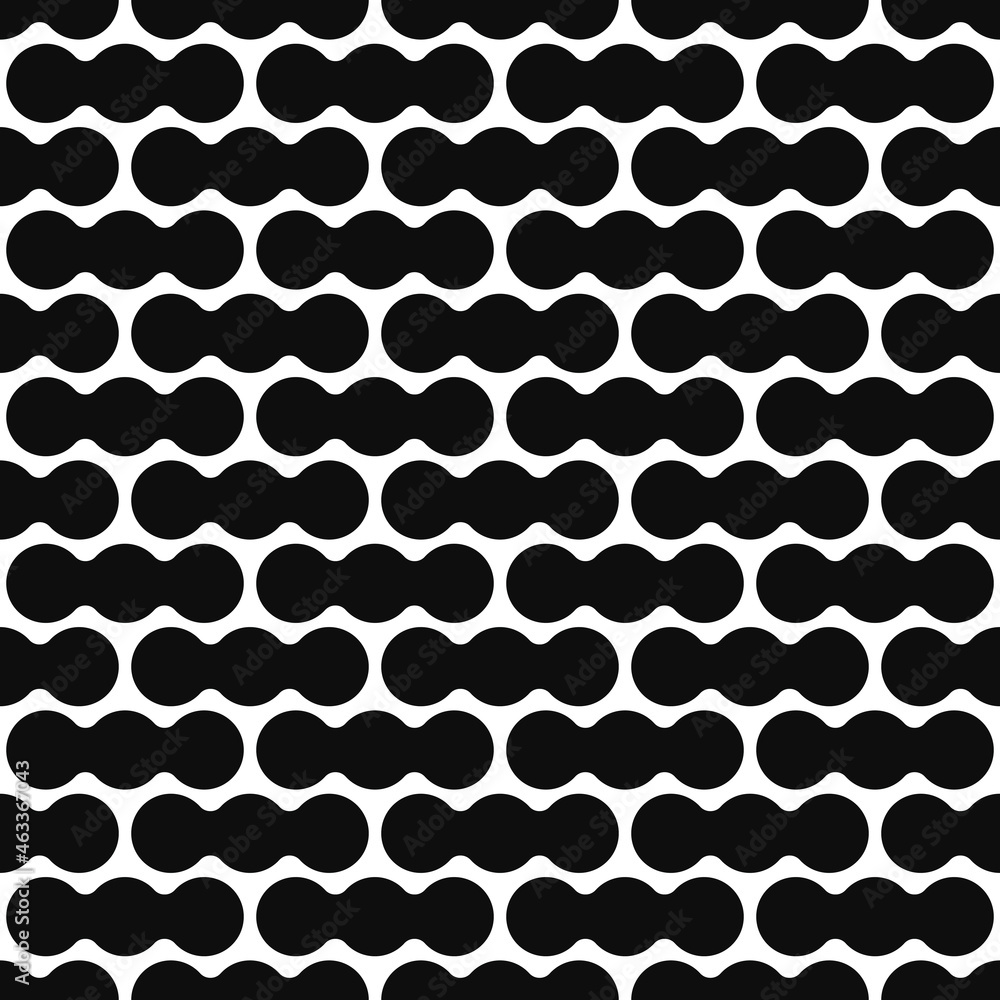 Poster Triple circles create a rounded tile, or black shapes create a repeating pattern. Seamless vector.