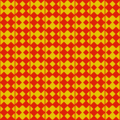 
Orange diamonds on a red background, or vice versa. Chess bright ornament of abstract and geometric type.