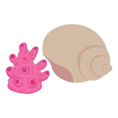 Underwater flora icon isometric vector. Hard mushroom coral and spiral sea shell. Marine environment, underwater world