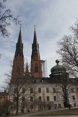 Fototapeta premium Exterior of Uppsala Cathedral, Scandinavian largest church in Sweden.