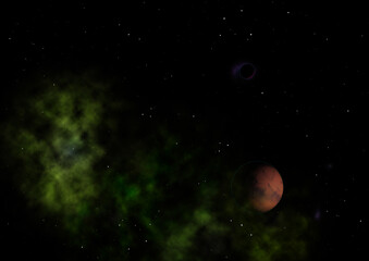 Obraz na płótnie Canvas Planet in a space against stars. 3D rendering.