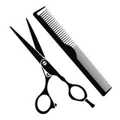 Vector black and white icon silhouette of scissors and combs. Hairdressing symbols
