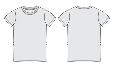 Short sleeve Basic T-shirt technical fashion flat sketch vector Illustration template front and back views. Basic apparel Design Mock up for Kids, boys Isolated on white background.
