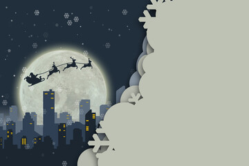 Santa Claus riding reindeer sledge over full moon city silhouette blank greeting card © Milovan Zrnic