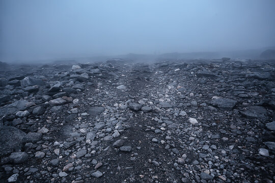 mountains rocks stones fog landscape, background minimalism