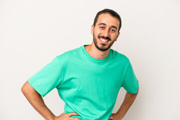Fototapeta premium Young caucasian man isolated on white background happy, smiling and cheerful.