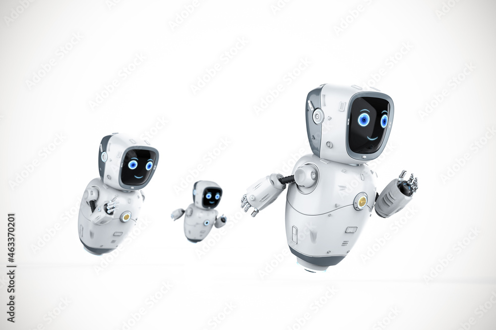 Poster cyborg or robot assistant move forward