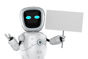 cyborg or robot assistant with white blank paper