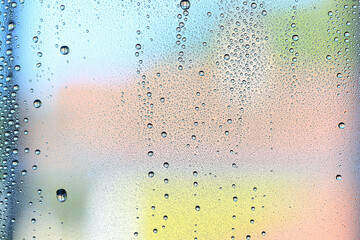 drops glass blue background abstract, transparent cold background water splashes