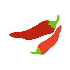 Hot Red Chili, on White Background Isolated Flat Design Vector illustration