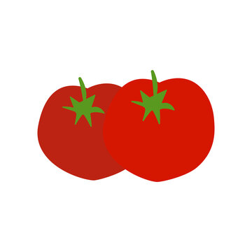 Two red tomatoes. Cartoon vector illustration. Flat style image isolated on a white background.