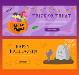 Vector themed set of horizontal banners for the Halloween holiday