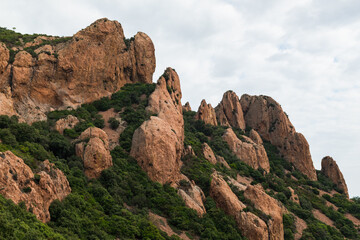 Fototapeta na wymiar 12K Ultra High Quality Photography of Cap Esterel, in Provence, South of France. Rocky Mountains Background Image, perfect for wallpaper. 