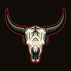 Bull skull head vector colorful object or design element on dark background