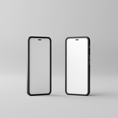 Two smart phone with blank screen on white background. 3d illustration