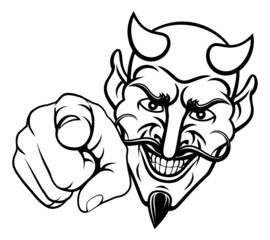 Devil Satan Mascot Cartoon Character Pointing
