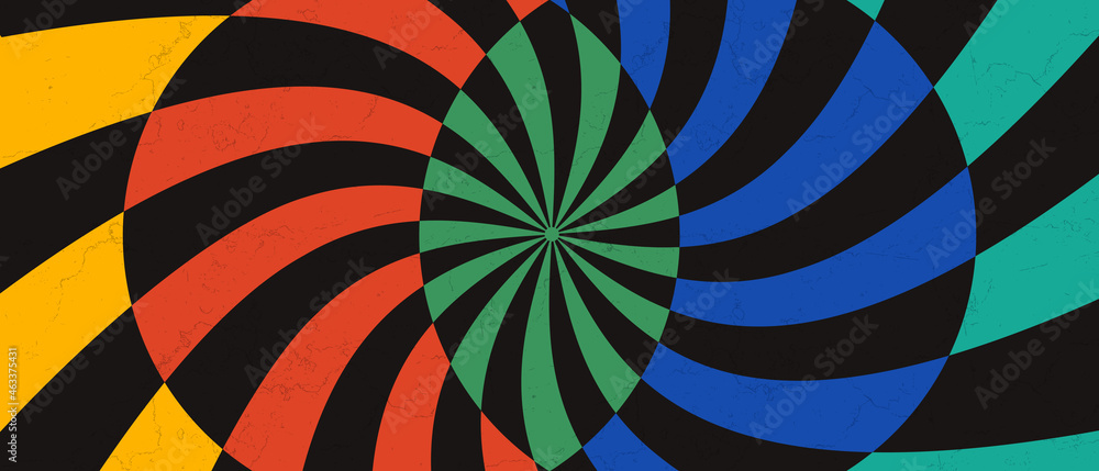 Aufkleber Abstract Spiral Optical Illusion with Circles Background. Cool colorful geometric hipster backdrop.