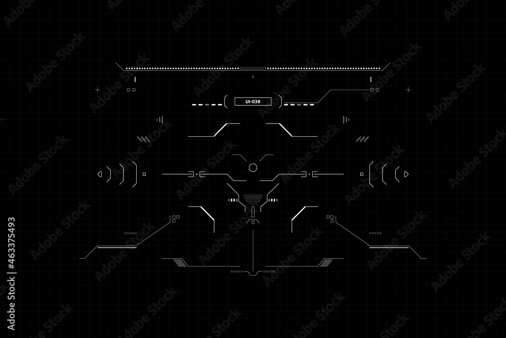 Fototapete HUD Futuristic Technology Interface Screen Elements Panel Set Vector. Abstract Virtual Cyber Control Display Pack For Game App UI Illustration
