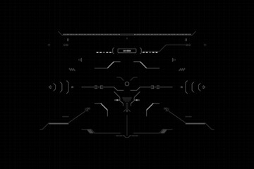 HUD Futuristic Technology Interface Screen Elements Panel Set Vector. Abstract Virtual Cyber Control Display Pack For Game App UI Illustration