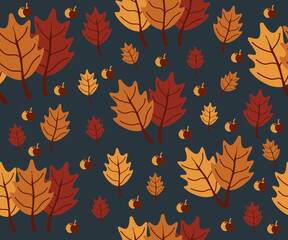 Fototapeta premium seamless autumnal pattern - blue background with tree leaves