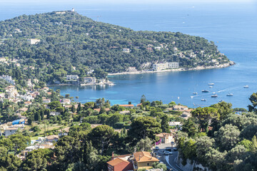 Aerial view of Saint-Jean-Cap-Ferrat with the blue sea and beautiful beaches