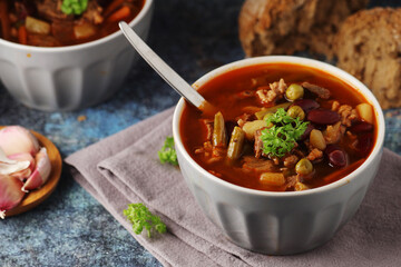 A bowl with traditional British stew