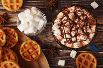 A mug with hot chocolate with marshmallow	