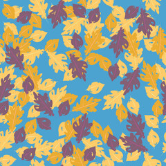 Fototapeta na wymiar Autumn leaves against a blue sky. Vector seamless pattern.