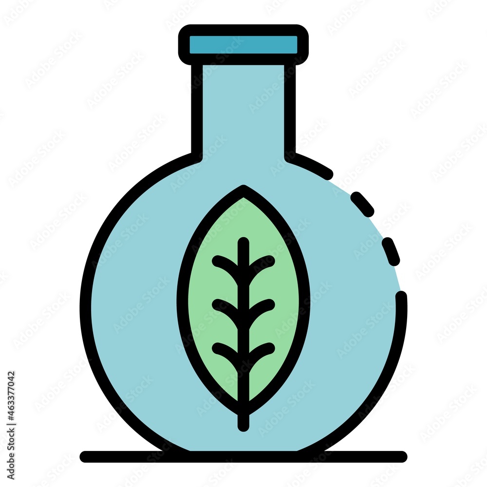 Poster eco leaf in flask icon. outline eco leaf in flask vector icon color flat isolated