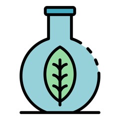 Eco leaf in flask icon. Outline eco leaf in flask vector icon color flat isolated