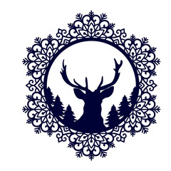 Christmas stencil with a deer head in a lace frame. File to cut