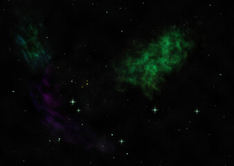 Star field in space and a nebulae. 3D rendering