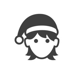 Icono plano con silueta de cara de mujer con sombrero de Papá Noel en color gris