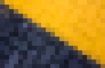 Background from black and yellow squares connected diagonally. Geometric texture. Abstract art pattern of square pixels. Vector black and yellow pixels backdrop, space for your design or text