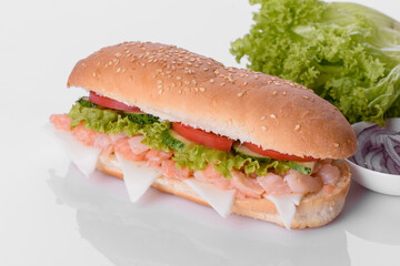 Delicious fresh sandwich grill with a bun, cheese and meat