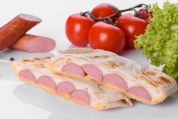 Delicious fresh sandwich grill with pita, cheese and meat
