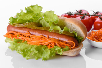 Delicious fresh sandwich grill with a bun, cheese and meat