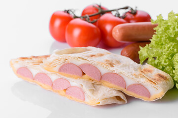 Delicious fresh sandwich grill with pita, cheese and meat