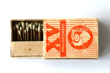 Old Cuban bamboo matches on a white background close up