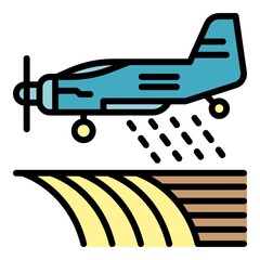 Field plane irrigation icon. Outline field plane irrigation vector icon color flat isolated