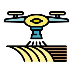 Drone water irrigation icon. Outline drone water irrigation vector icon color flat isolated