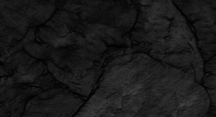 Fototapeta premium Dark gray stone background with copy space. Black grunge banner with rock texture.