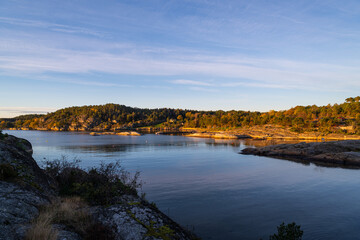 a stony hiking trail by the fjord near Tønsberg  Tønne in beautiful norway