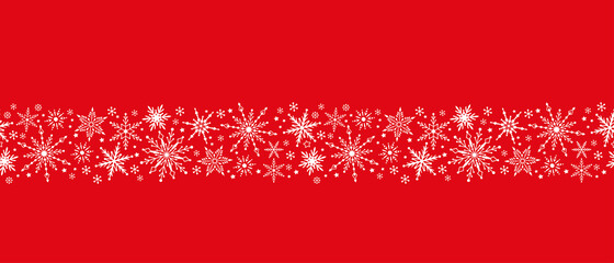 Naklejka na ściany i meble Winter seamless ornament simple vector element with snowflakes. Christmas border isolated on background.Design for banner card packing.
