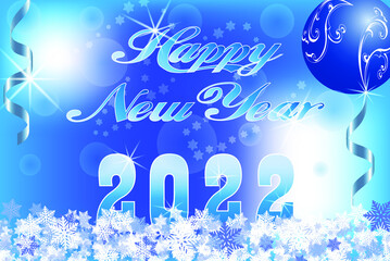 Blue New Year background 2022. Holiday card, banner, background. Vector image.