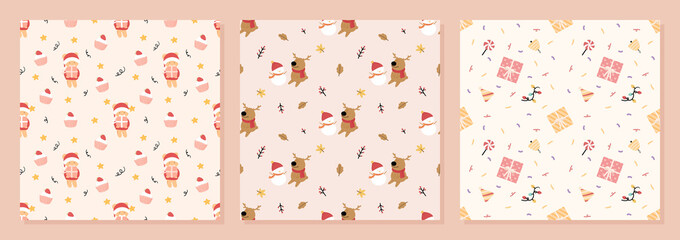 Set of Organic hand drawn christmas seamless pattern vector illustration