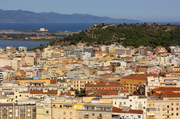 Fototapeta na wymiar Panoramic view on the city of Cagliari, Italy, from the Castello district