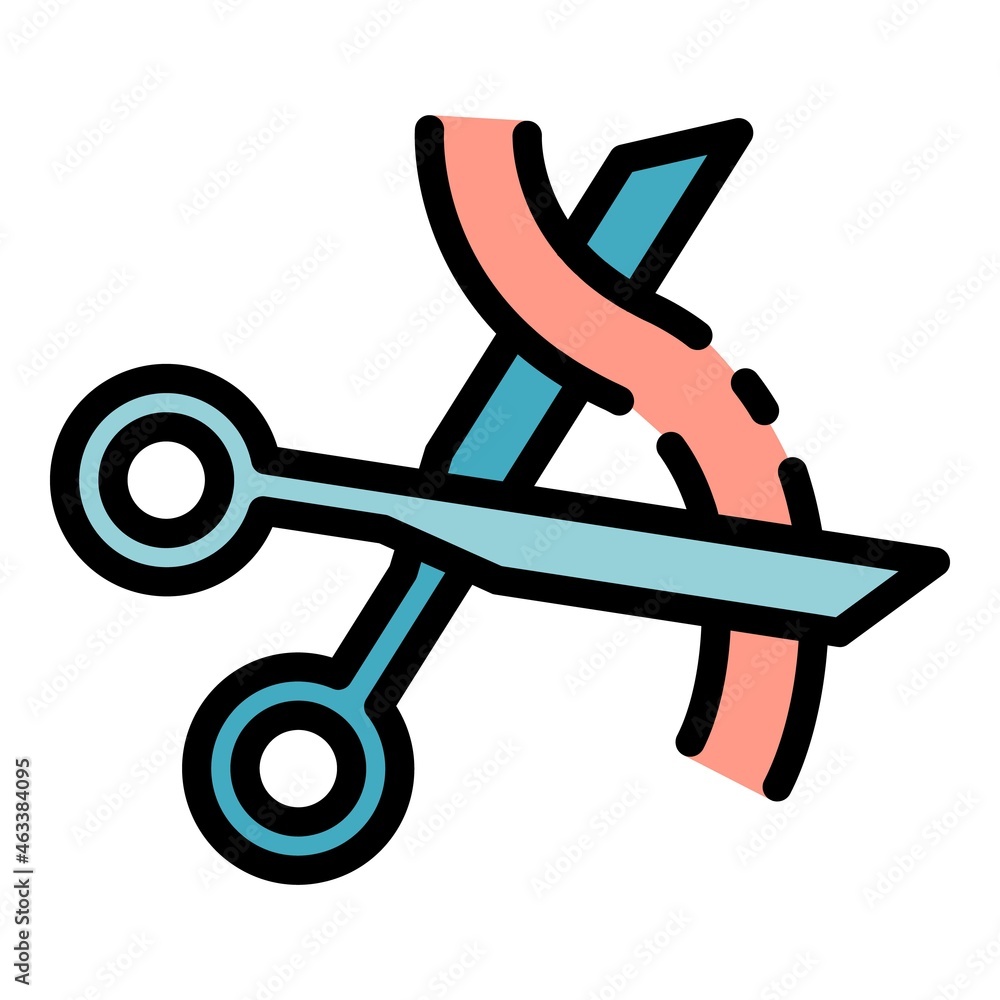 Poster scissors cut ribbon icon. outline scissors cut ribbon vector icon color flat isolated