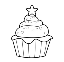 Christmas coloring book or page. Christmas cake black and white vector illustration
