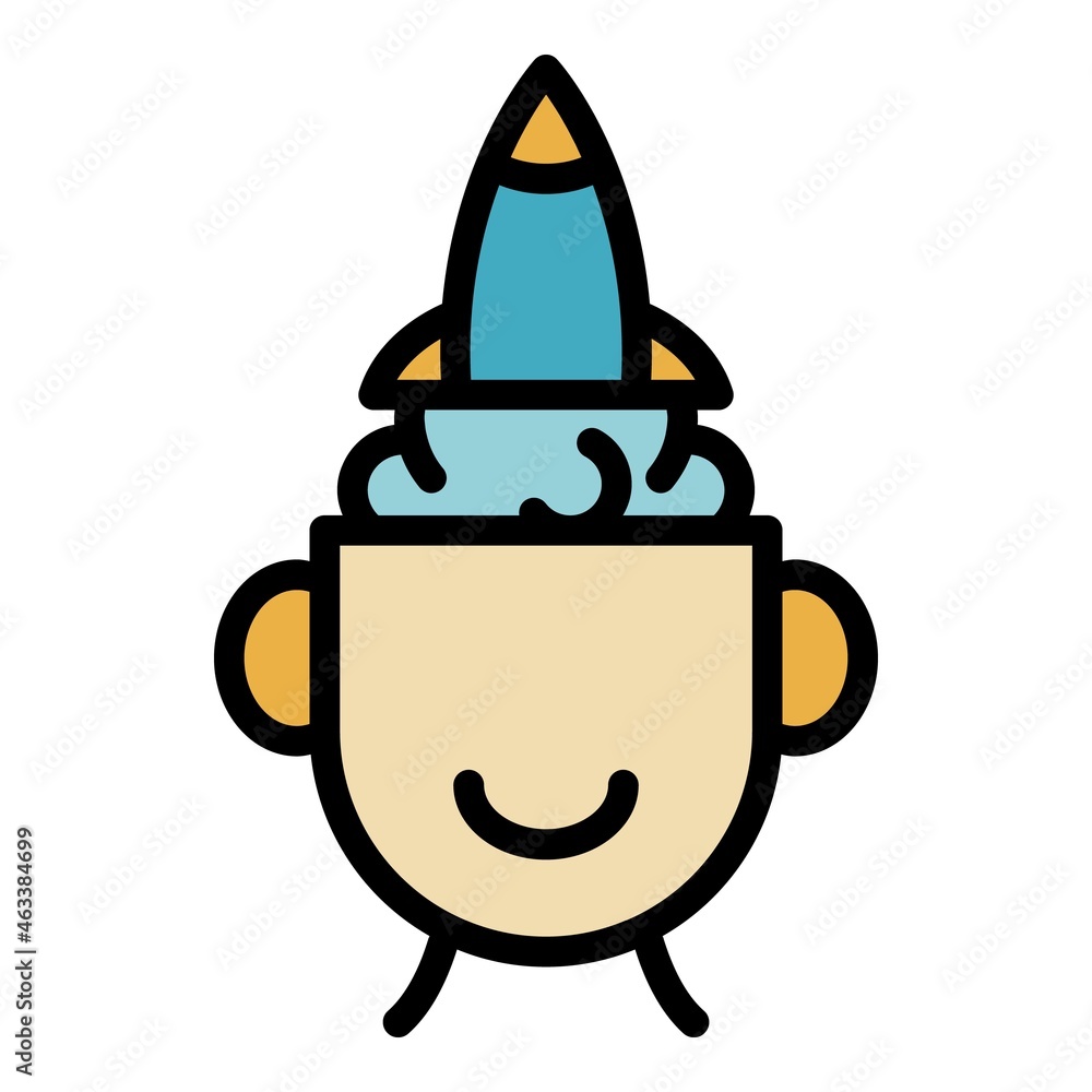 Poster rocket idea startup icon. outline rocket idea startup vector icon color flat isolated